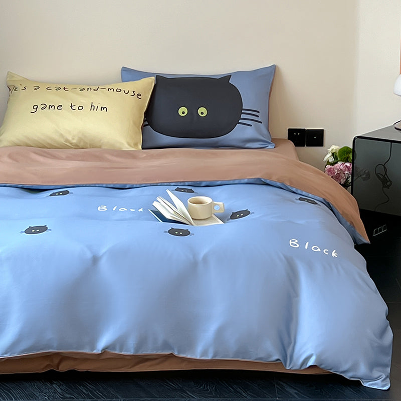 Cartoon Black Cat Pure Cotton Skin-Friendly Four-Piece Bed Set - Harmony Gallery