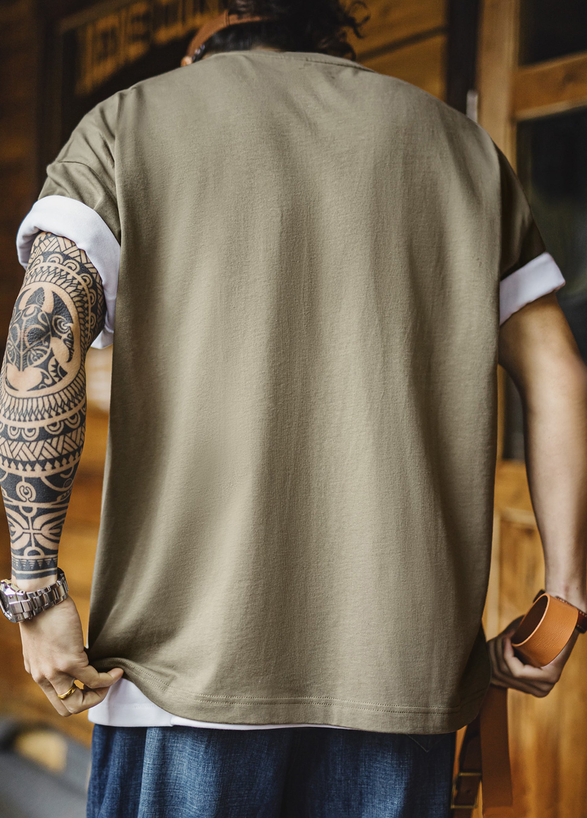 American Retro Three-Dimensional Embroidery Heavy Threaded Collar Men's T-Shirt - Harmony Gallery