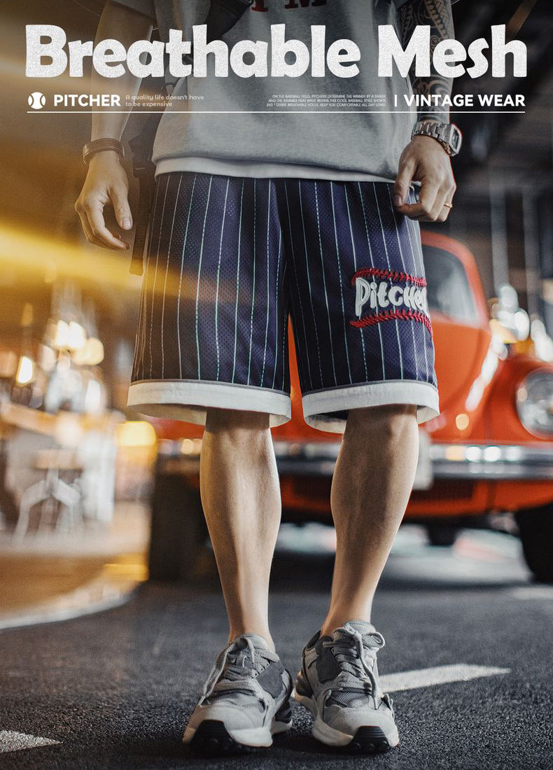 American Retro Basketball Mesh Loose Embroidered Baseball Men's Shorts - Harmony Gallery
