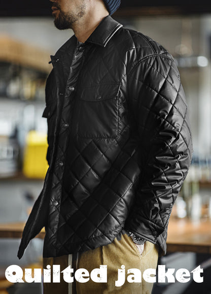 American Retro Quilted Diamond Check Keep Warm No Hood Men's Jacket - Harmony Gallery