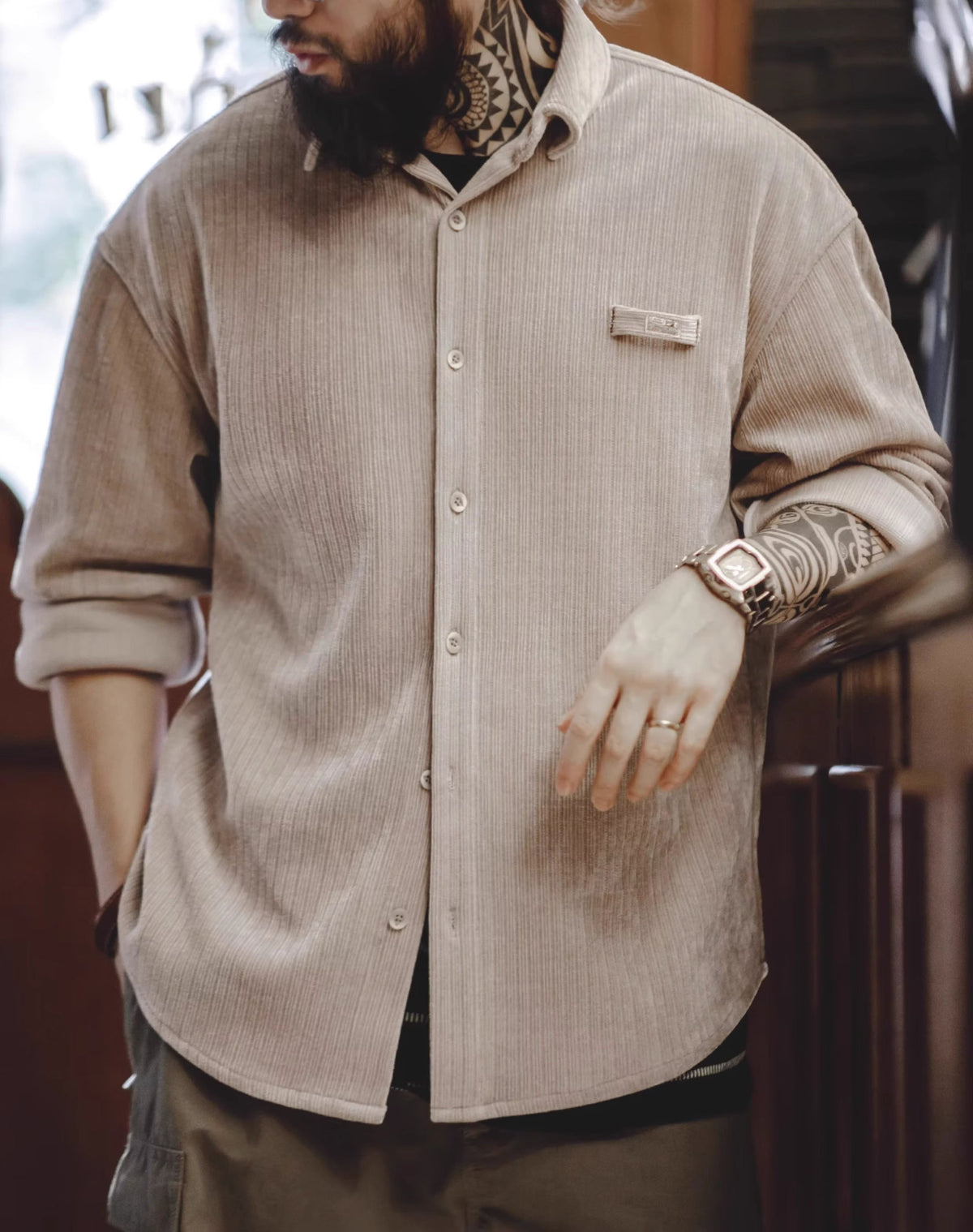American Retro Heavyweight Textured Corduroy Men's Shirt - Harmony Gallery
