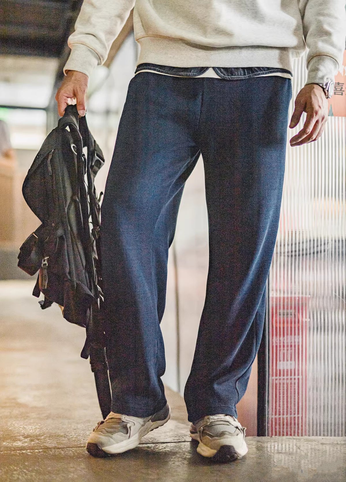 American Retro Knitted Drape Waffle Sweatpants Textured Men's Trousers - Harmony Gallery