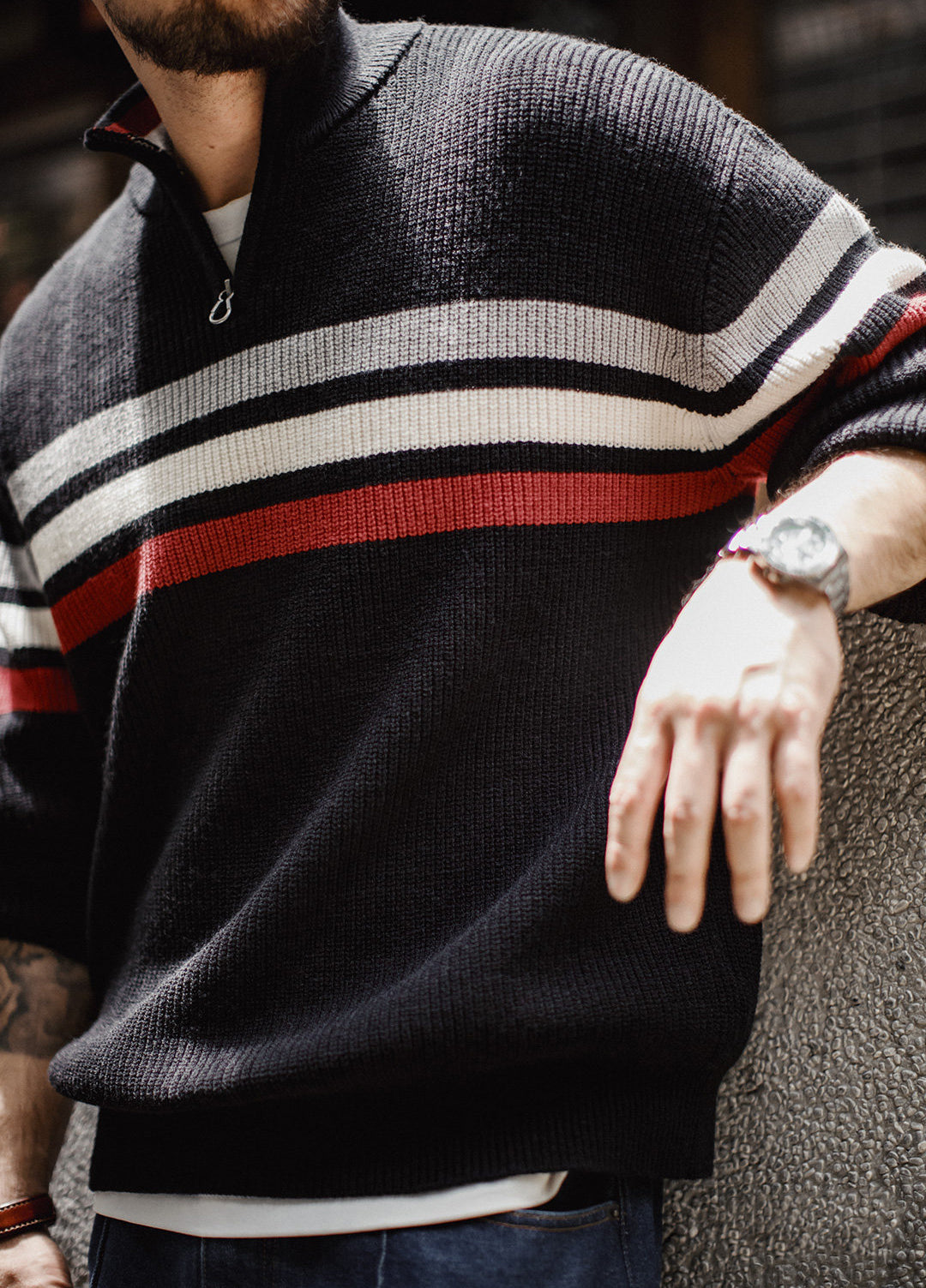 American Half-Zipper Knit Heavyweight Half-Turtleneck Outerwear Men's Sweater - Harmony Gallery