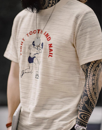 American Retro Printed Contrast Color Letters Bamboo Men's T-Shirt - Harmony Gallery