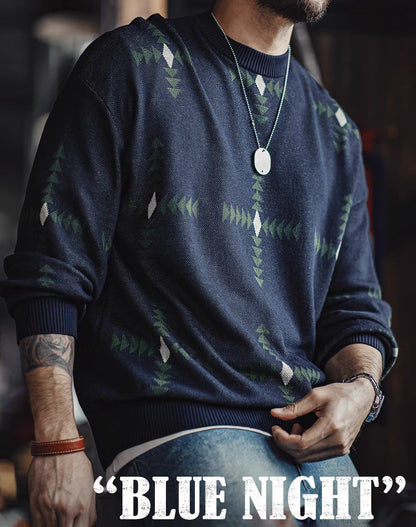 American Retro Geometric Plaid Knitted College Pullover Men's Sweater - Harmony Gallery