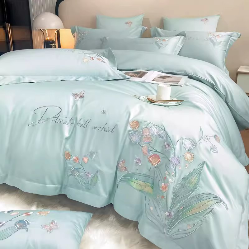 Nordic Light Luxury Princess Cotton Embroidered Four-Piece Bed Set - Harmony Gallery