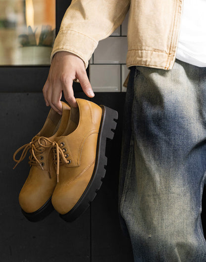 Derby Big Head Workwear Low-Top Yellow Leather Men's Dress Shoes - Harmony Gallery