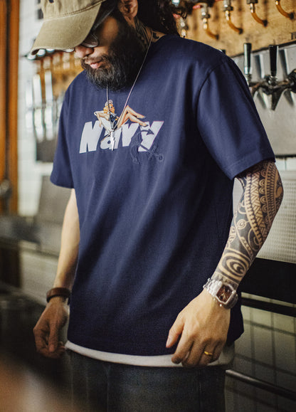 American Retro Heavyweight Embroidery Print Ribbed Collar Men's T-Shirt - Harmony Gallery