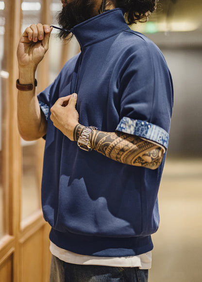 American Casual Retro Half-Open Polo Ancient Cloth Printing Loose Men's T-Shirt - Harmony Gallery