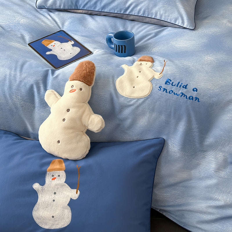 Cartoon Cute Blue Snowman Pure Cotton Skin-Friendly Four-Piece Bed Set - Harmony Gallery