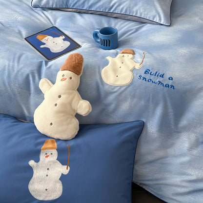 Cartoon Cute Blue Snowman Pure Cotton Skin-Friendly Four-Piece Bed Set - Harmony Gallery
