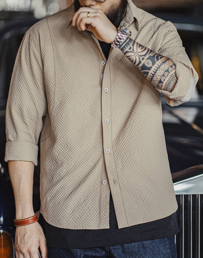 American Casual Non-Iron Textured Thin jacket Men's Shirt - Harmony Gallery