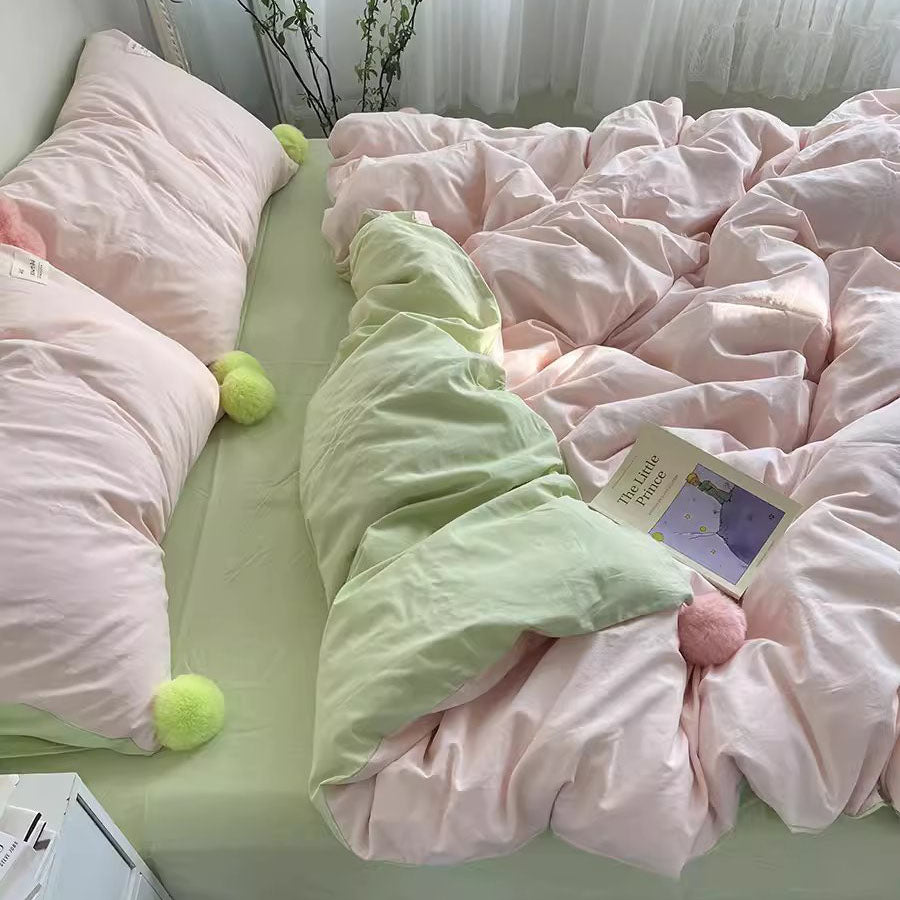 Mix And Match Girly Heart Washed Pure Cotton Four-Piece Bed Set - Harmony Gallery