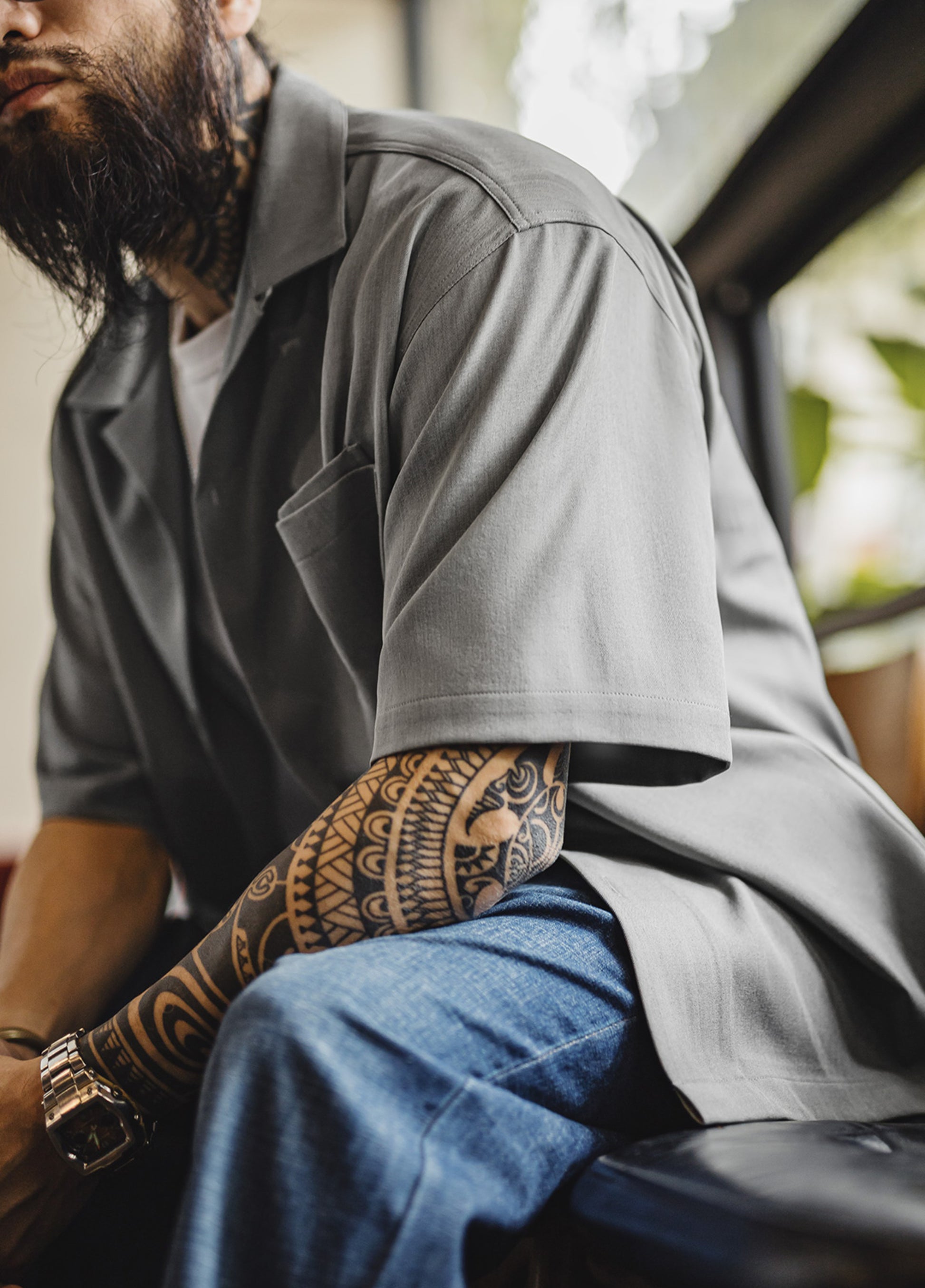 American Retro Collar Drape Clean Fit Short-Sleeved Daily Men's Shirt - Harmony Gallery