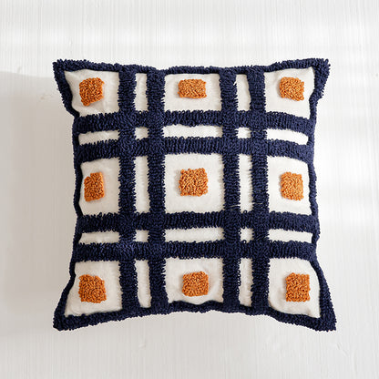 Artisanal Abstract Geometric Navy and Orange Throw Pillow - Harmony Gallery