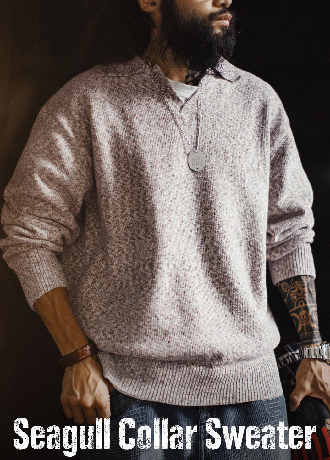 American Seagull Neck Polo Old Money Knit Pullover Relaxed Men's Sweater - Harmony Gallery