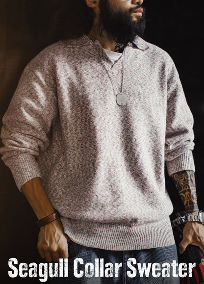 American Seagull Neck Polo Old Money Knit Pullover Relaxed Men's Sweater - Harmony Gallery