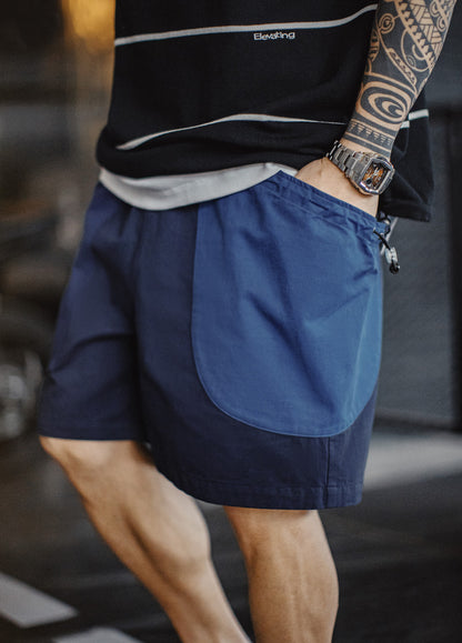 American Patchwork Navy Blue Pure Cotton Juvenile Silhouette Men's Shorts - Harmony Gallery