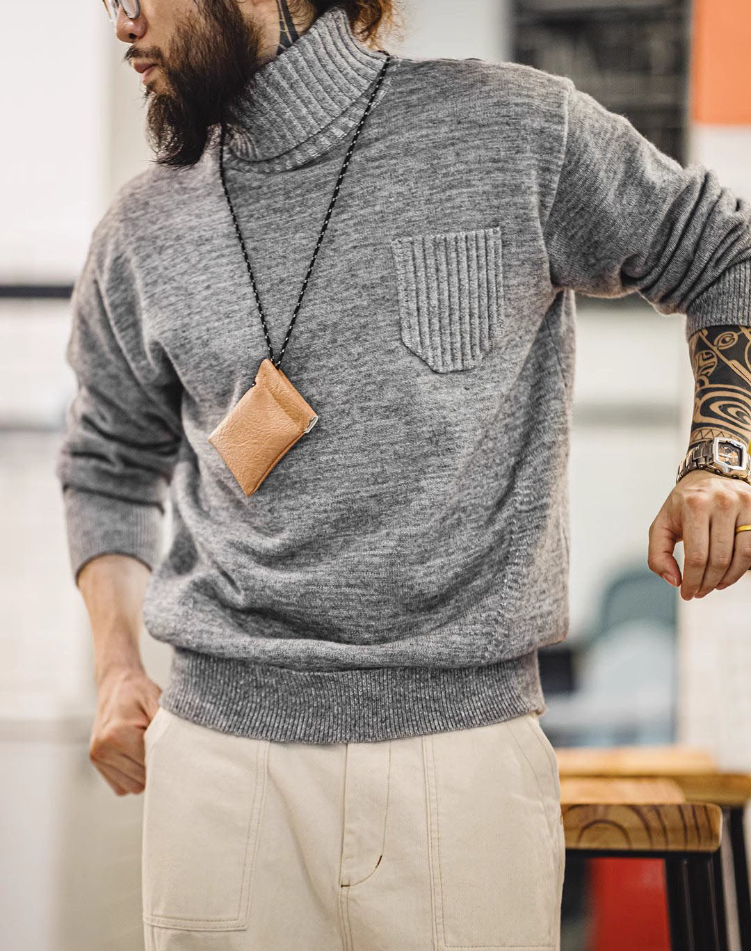 American Retro Blended Turtleneck Pullover Warm Knitted Men's Sweater - Harmony Gallery