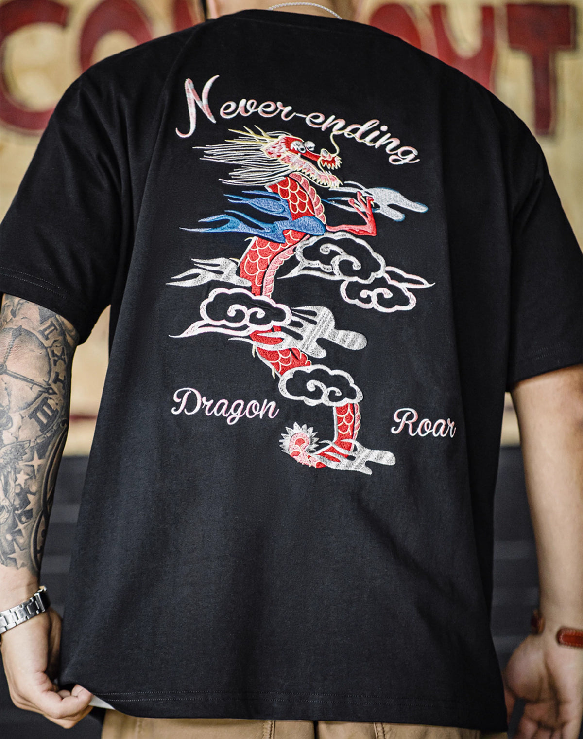 American Workwear Retro Heavy Embroidered Men's T-Shirt - Harmony Gallery