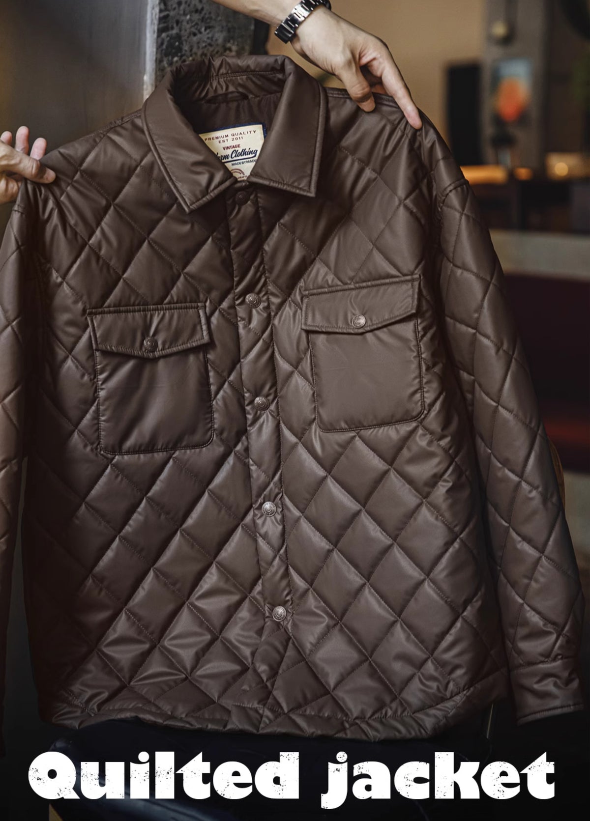 American Retro Quilted Diamond Check Keep Warm No Hood Men's Jacket - Harmony Gallery
