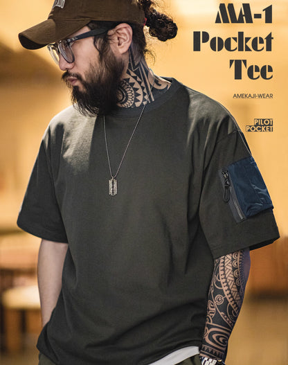 American Retro MA1 Pocket Functional Dropped Shoulder Men's T-Shirt - Harmony Gallery