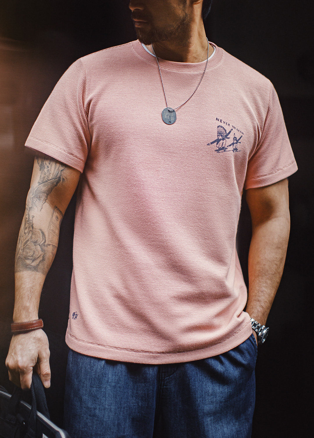 American Retro Waffle Chic Print Top Daily Summer Men's T-Shirt