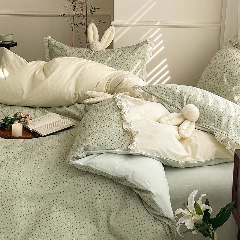 French Princess Floral Heart Cotton Four-Piece Bed Set - Harmony Gallery