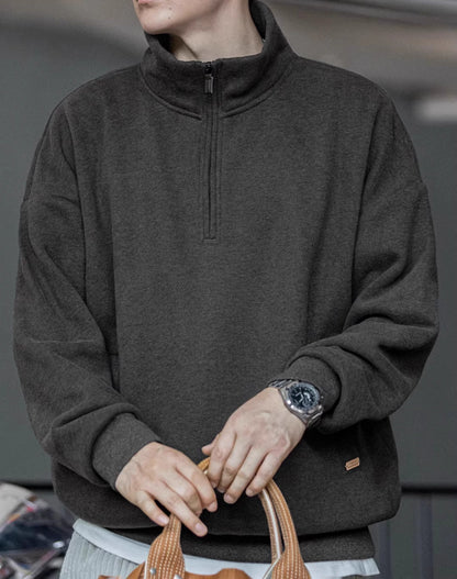 American Half Zipper Plus Velvet Polar Fleece Warm Pullover Men's Sweater - Harmony Gallery