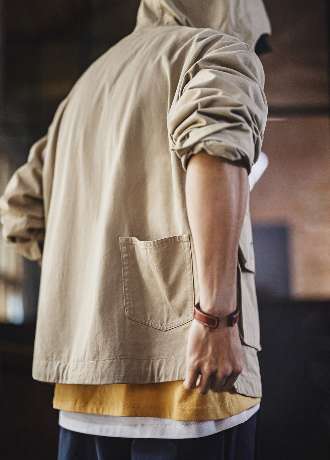 American Multi-Pocket Pure Cotton Canvas Hooded Thin Daily Men's Jacket