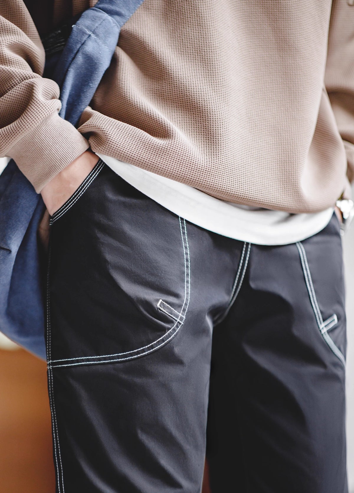 American Workwear Open-Threaded Design Silhouette Men's Trousers - Harmony Gallery