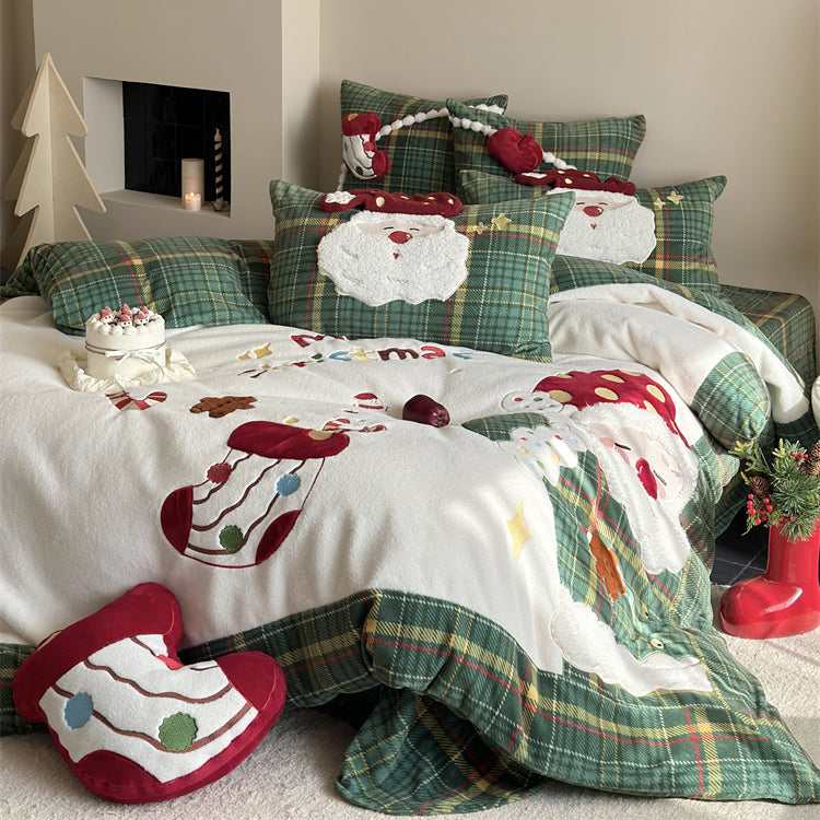 Christmas Wool Milk Velvet Four-Piece Winter Thick Warm Bed Set - Harmony Gallery