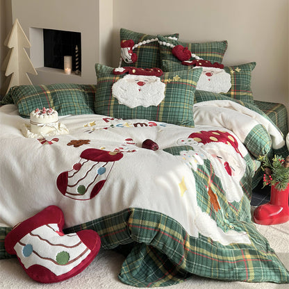 Christmas Wool Milk Velvet Four-Piece Winter Thick Warm Bed Set - Harmony Gallery