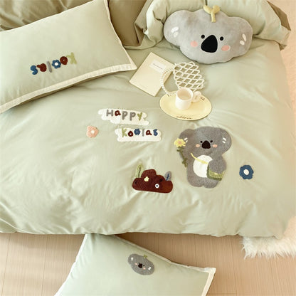 Cartoon Cute Little Koala Brushed Pure Cotton Thickened Four-Piece Bed Set - Harmony Gallery