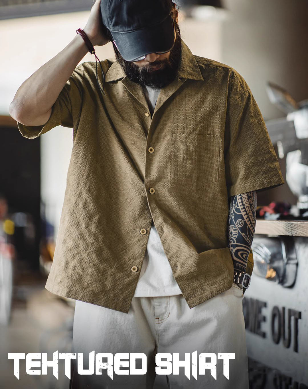 American Workwear Pleated Texture Woven Jacquard Men's Shirt - Harmony Gallery