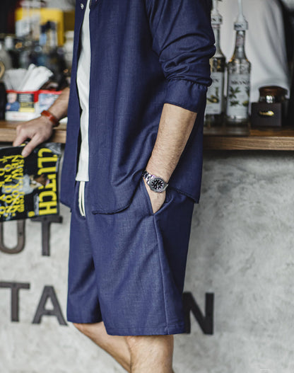 American Retro Tencel Denim Elastic Waist Drawstring Men's Shorts - Harmony Gallery