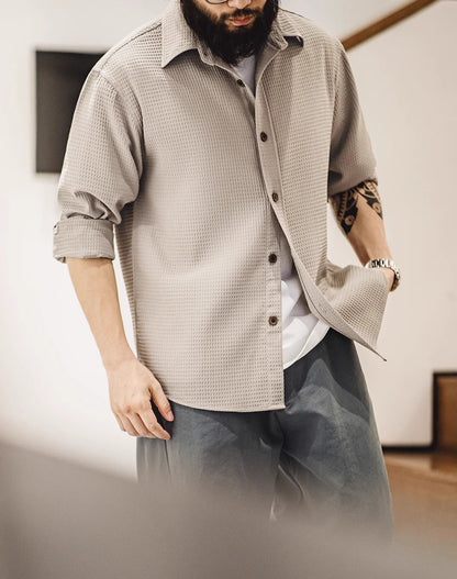 American Casual Waffle Texture Sense Anti-Wrinkle Plaid Men's Shirt - Harmony Gallery