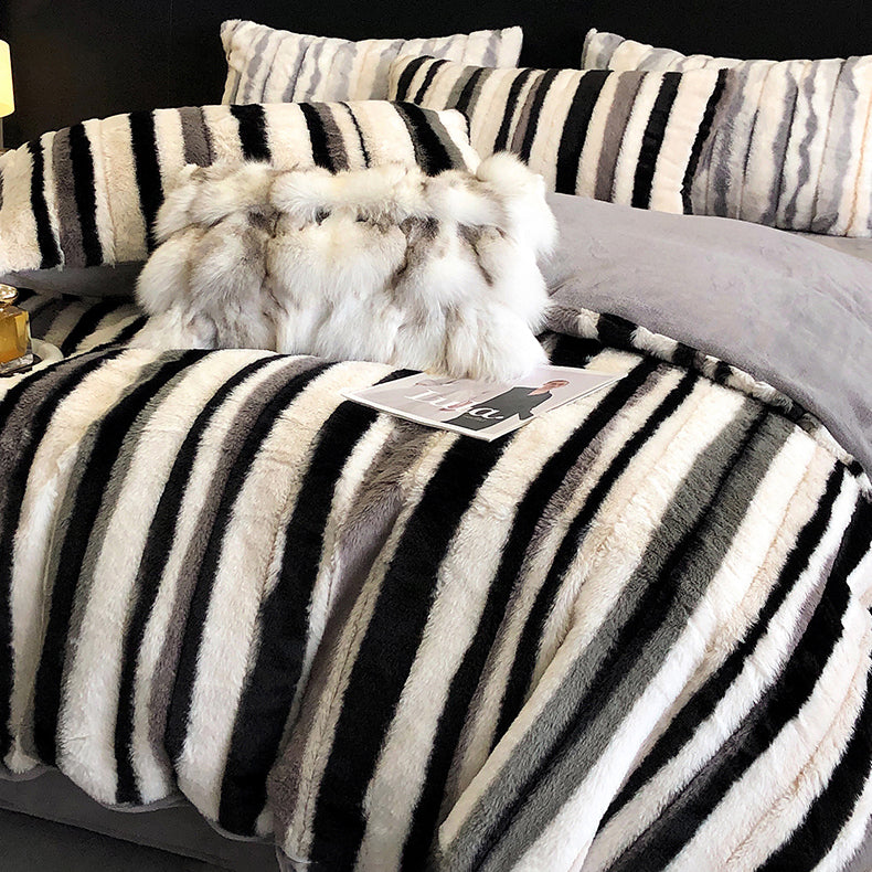 Luxury Rabbit High-end Thickened Double-Sided Coral Winter Four-Piece Bed Set - Harmony Gallery