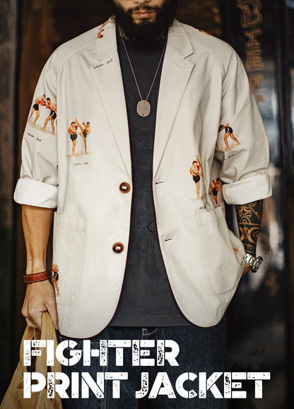 American Flat-Collar Blazer Printed Pure Cotton Suit Leisure Men's Coat
