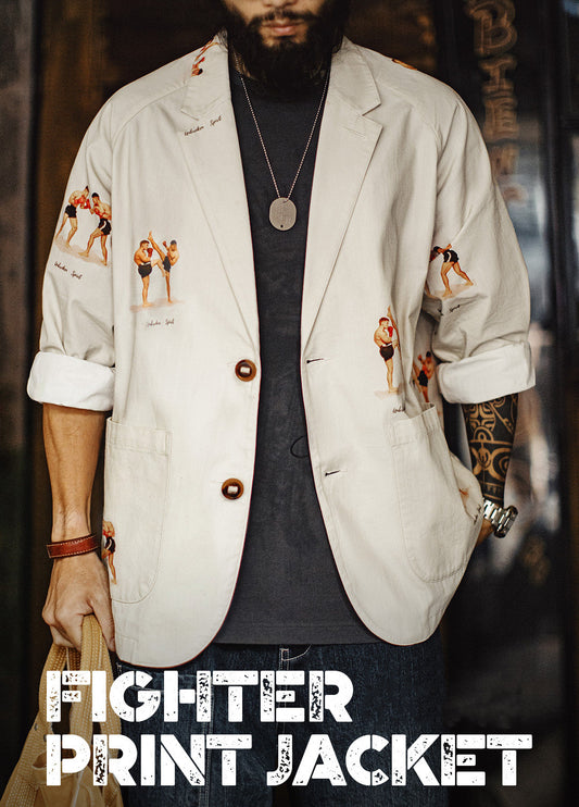 American Flat-Collar Blazer Printed Pure Cotton Suit Leisure Men's Coat