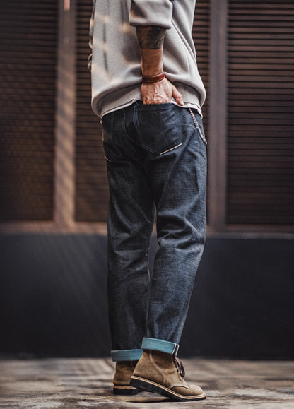 American Retro Pepper Salt Blue Raw Denim Straight Men's Jeans - Harmony Gallery