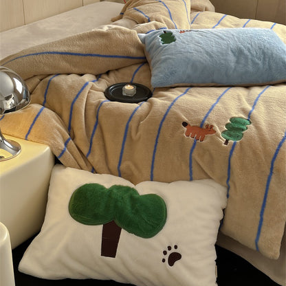 Winter Wool Forest Fox Thickened Rabbit Warm Four-Piece Bed Set - Harmony Gallery
