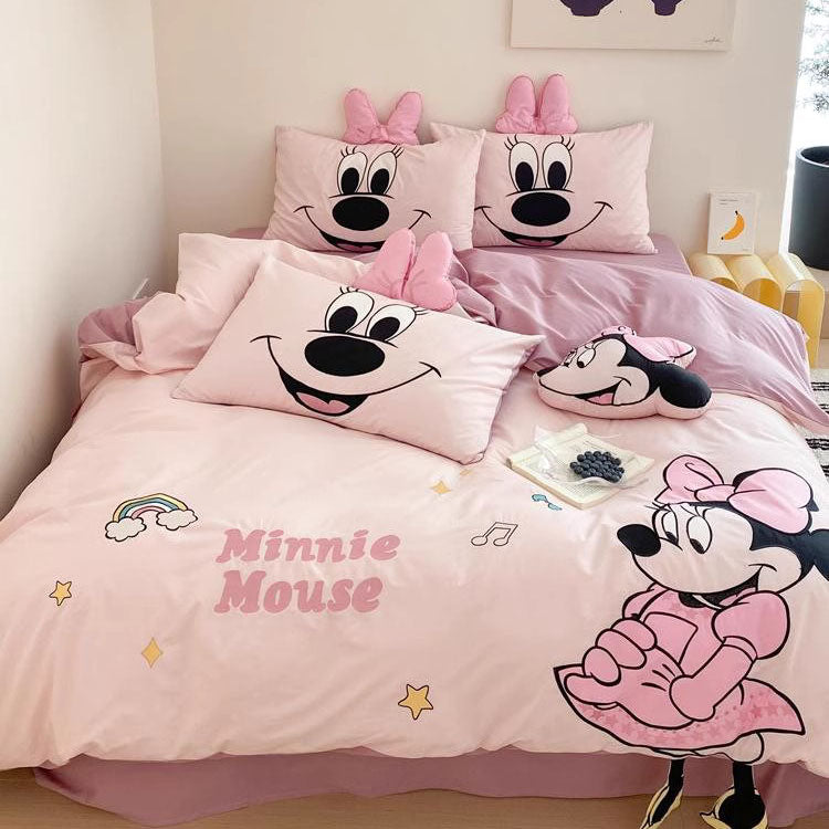 Disney Mickey And Minnie Cartoon Washed Cotton Four-piece Bed Set - Harmony Gallery