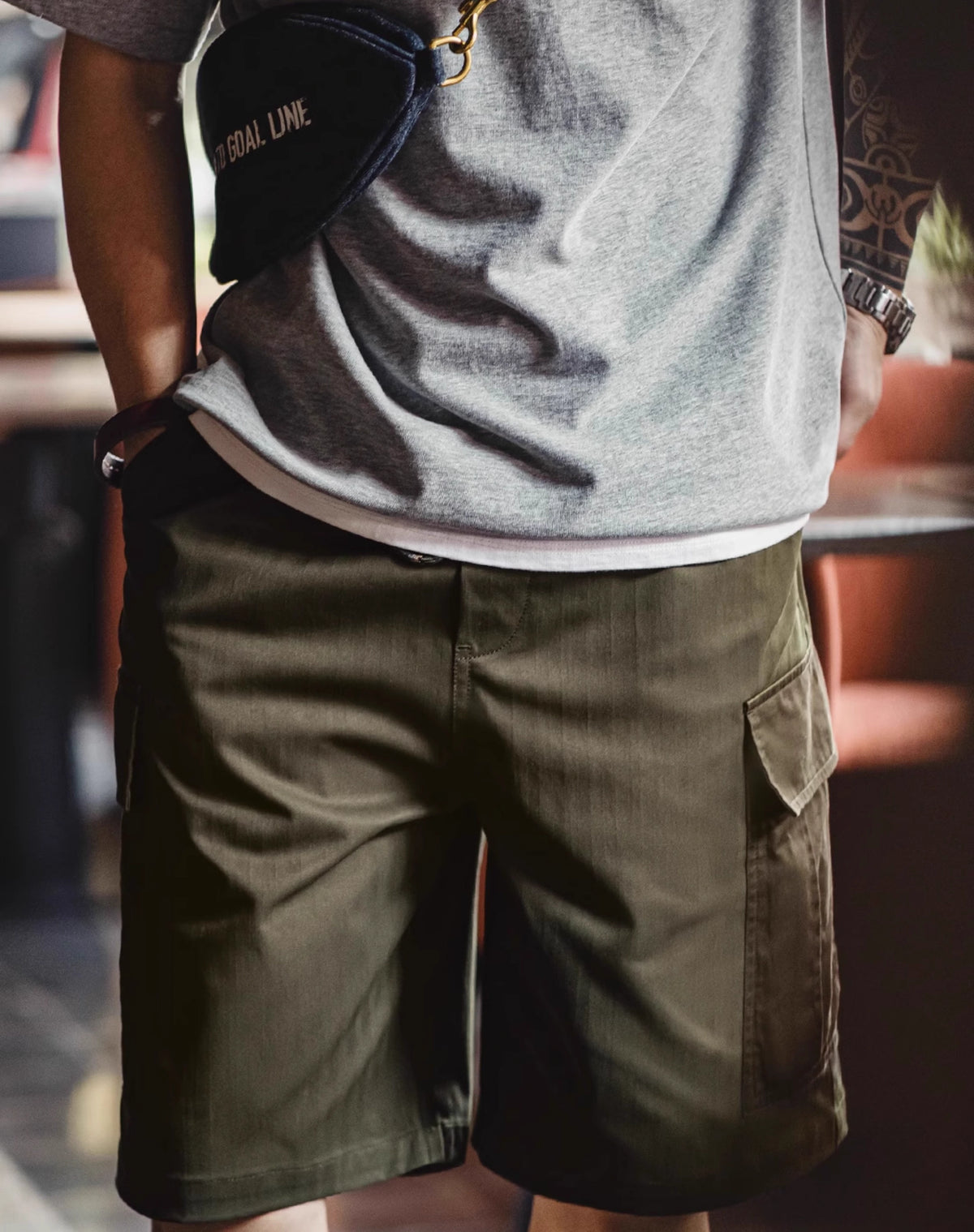 American Retro Spliced Big Pocket Textured Herringbone Men's Shorts - Harmony Gallery
