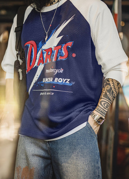 American Printed Hollow-Out Color-Blocked Knit Drapey Pullover Men's Sweater