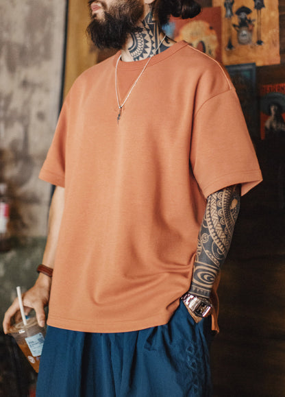 American Retro Crew Neck Ribbed Loose Daily Summer Men's T-Shirt