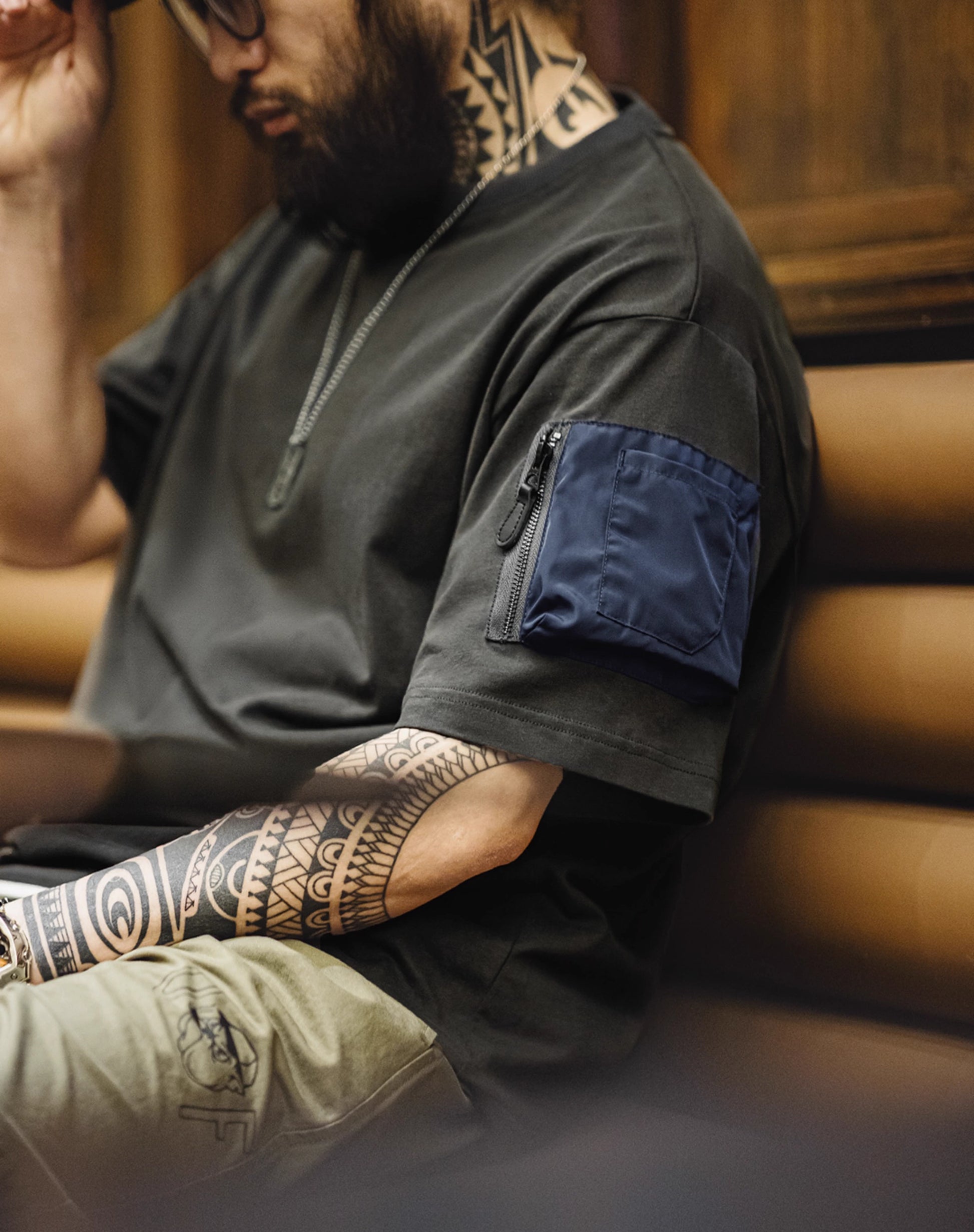 American Retro MA1 Pocket Functional Dropped Shoulder Men's T-Shirt - Harmony Gallery