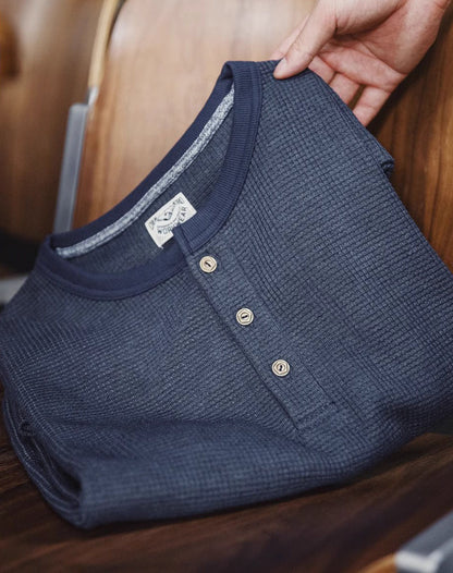 American Retro Henley Waffle Knit Slim Men's Sweater - Harmony Gallery