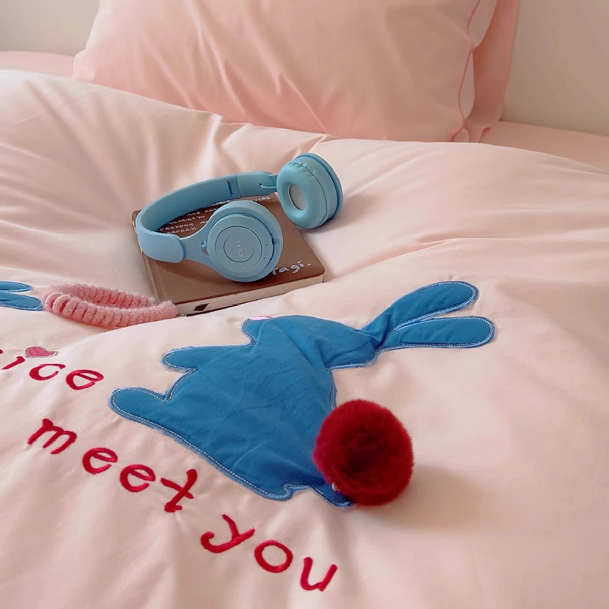 Cute Bunny Cotton Brushed Four-Piece Warm And Thick Bed Set - Harmony Gallery