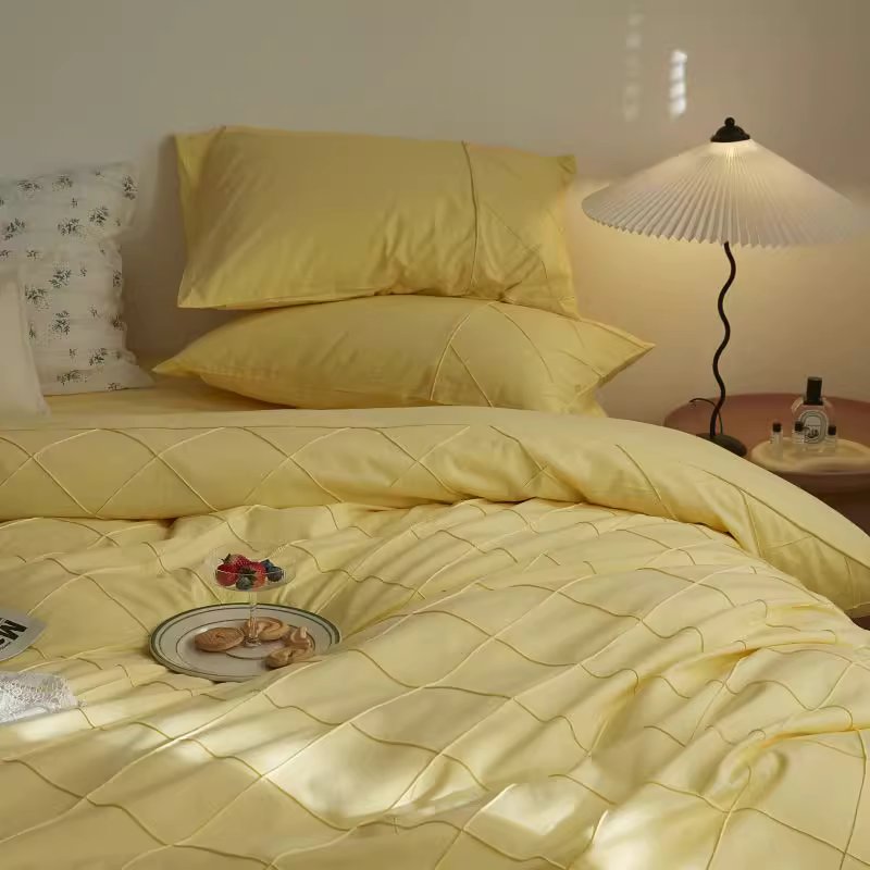 Nordic Rhombus Light Luxury Washed Cotton Four-Piece Bed Set - Harmony Gallery